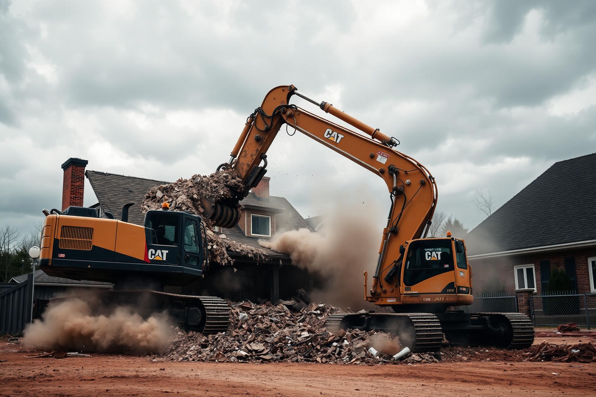 Excavator demolishing a house in Newcastle
